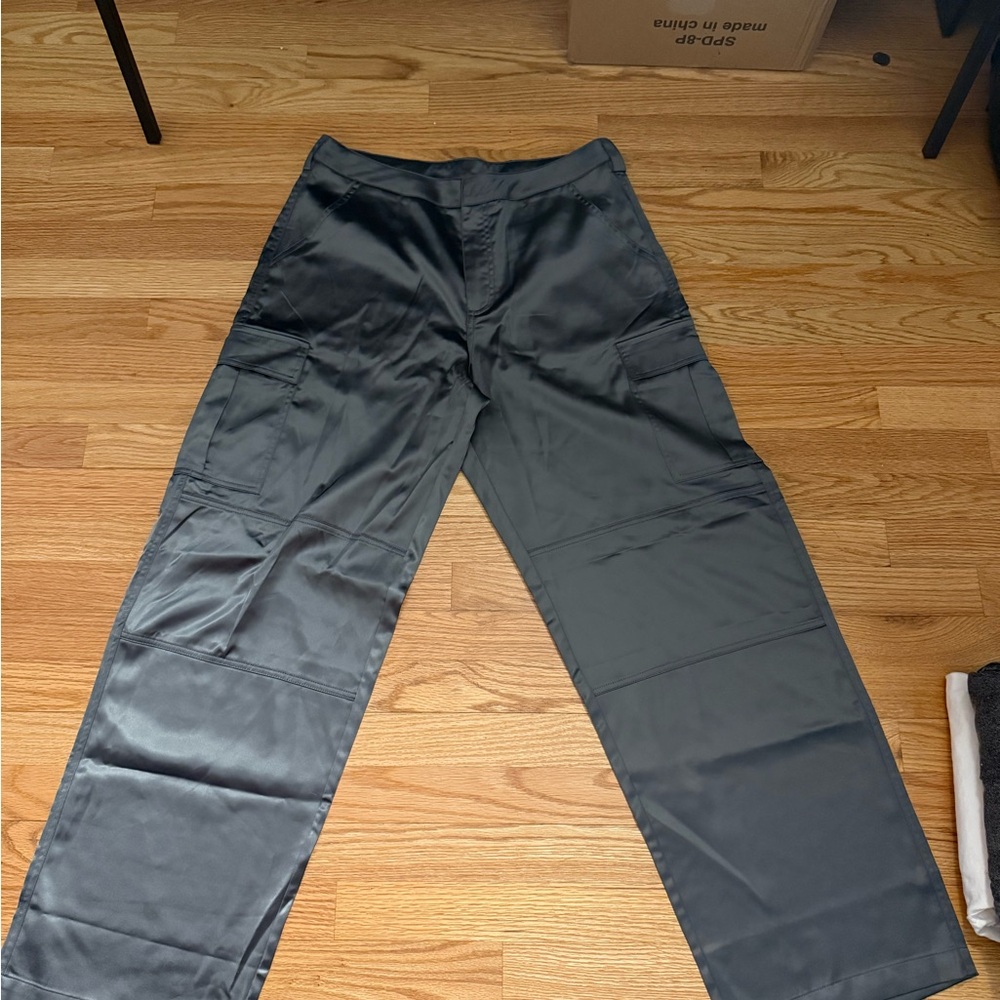 Gray, Silky Cargo Pants